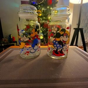 Anchor Hocking Mickey and Minnie mouse glass canisters.